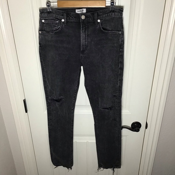 Agolde High Rise Distressed Black Jeans Size 32. - Picture 2 of 11